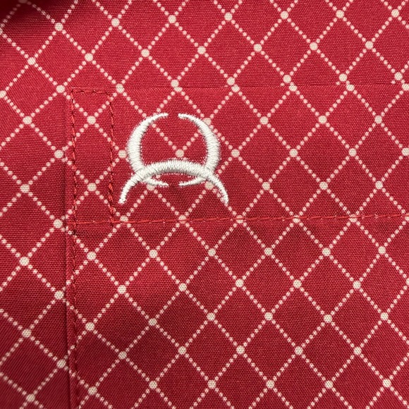 Cinch Button Down Shirt Mens L Burgundy White Geometric Short Sleeve Cowboy - Picture 5 of 8
